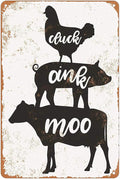 KENSILO Metal Tin Signs Vintage Cluck Oink Moo Chicken Pig Cow Farmhouse Home Kitchen Restaurant Wall Decor 8 x 12 inches