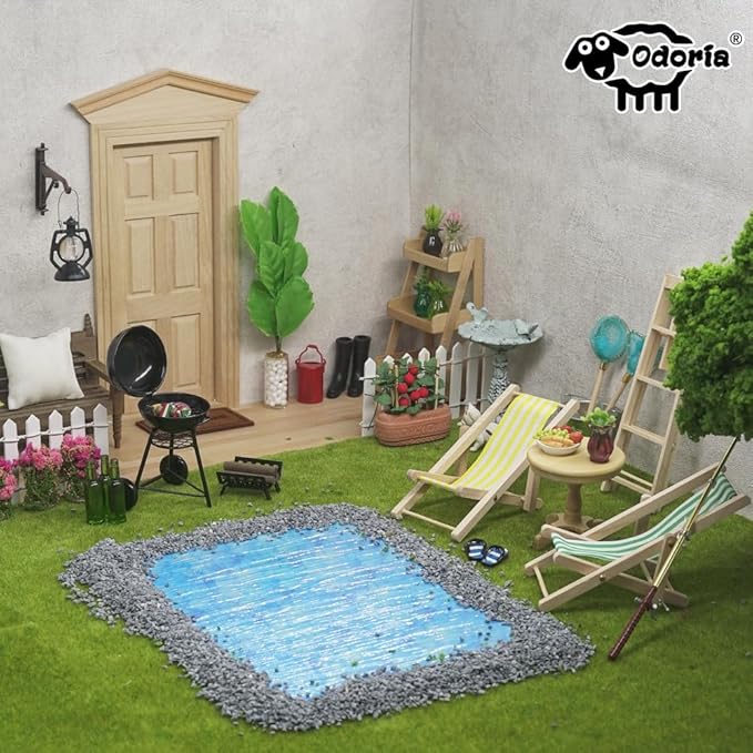 Odoria Dollhouse Gardening Tools Miniature: 1/12 Scale Hoe Rake Distressed Metal Rustic Garden Farm - Mini Hand Weeder Trowel Outdoor Ornaments Model DIY Craft