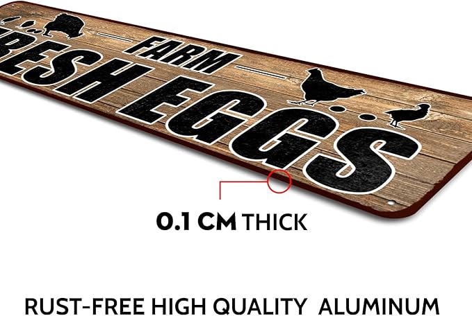 'Farm Fresh Eggs' Retro Vintage Metal Tin Bar Sign, Decorative Wall Art Signage, Primitive Farmhouse Country Kitchen Home Décor, 16" x 4"