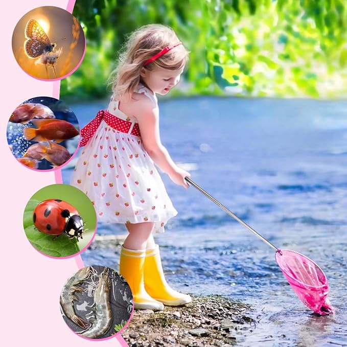 7-Piece Colorful Telescopic Kids Fishing Net Butterfly Net Catching Insects Bugs Beach Toys for Kids Outdoor Playing