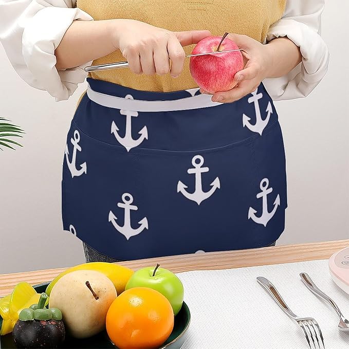 Unisex Apron for Cooking Server Waitress Half Waist Apron with 3 Pockets