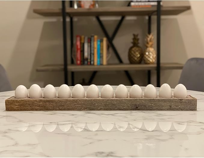 BarnwoodUSA Countertop Egg Holder – 12-Egg Reclaimed Wood Tray for Farm Fresh Eggs, Weathered Gray