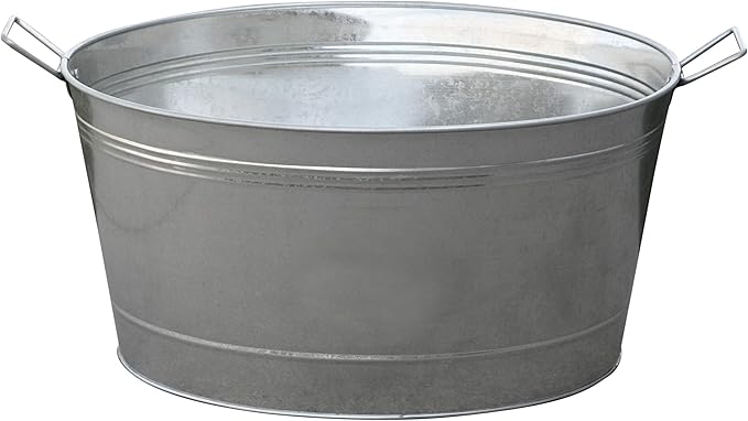 Little Giant® Galvanized Round Tub | Large Metal Bucket | Classic Utility Metal Bucket with Handle | Feeding, Watering & Washing Bucket | 13.75 Gallons