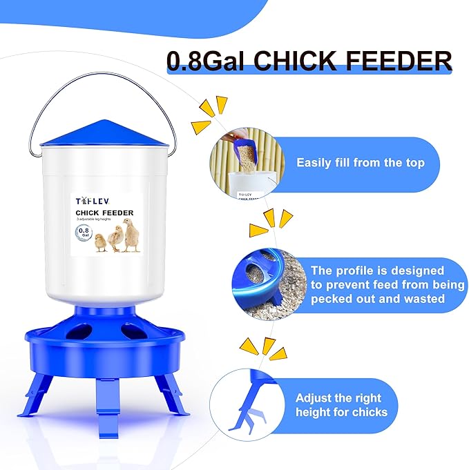Baby Chick Feeder and Waterer Set with Adjustable Height, Scoop, Anti-Drown Poultry Waterer for Raising Chicks in Brooder (0.8 Gal Chick Feeder & 0.4 Gal Chick Waterer, Blue)
