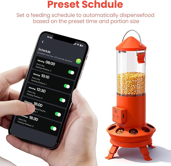 Automatic Chicken Feeder, Smart Chicken Coop Accessories, APP Smart Remote Control Chicken Feeders No Waste, Preset Feeder Schedule, 9 Chicken Feeder Port, Professional Poultry Feeding Equipment