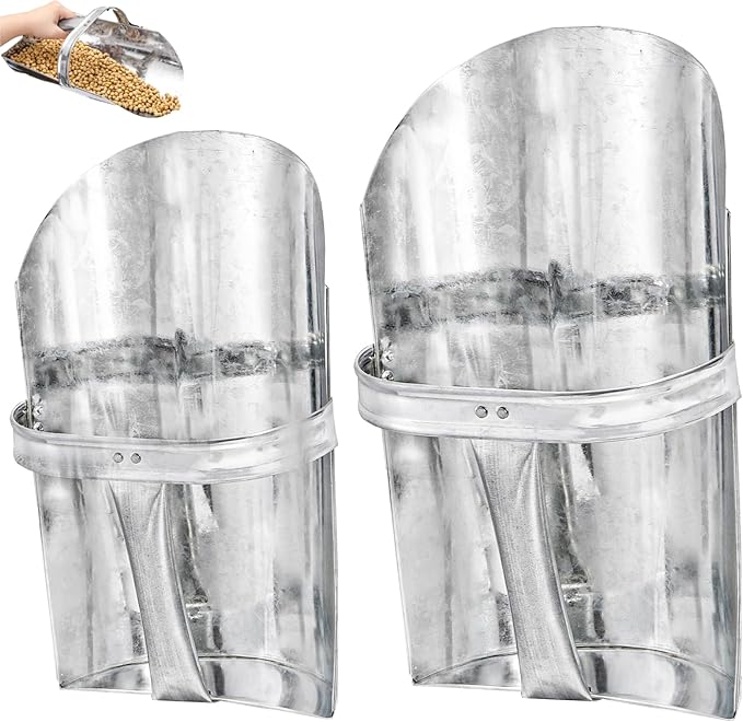 2 Pack Feed Scoop for Livestock, Metal Feed Grain Scoop, Heavy Duty Horse Feed Scoops with Encased Handle, Stackable Durable Poultry Feed Scoops for Chicken Bird Gardening Farm, 2.5 Qt and 4 Qt