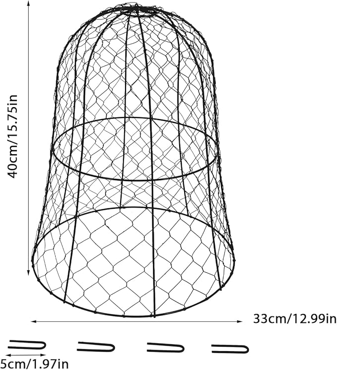 YIYIBYUS Garden Chicken Wire Cloche, 12.99" Diameter x 15.75" Height Plant Protective Covers Metal Cage Plant Protector Cover for Gardens, Parks, Yards, Balconies, Farms (10pcs, Black)