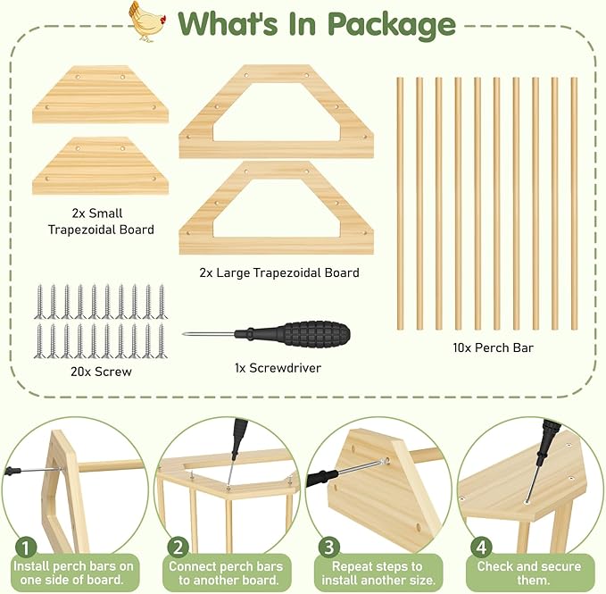 Pawaboo Chick Perch, 2 Pack Wooden Chicken Roosting Bars, Large & Small 2 Sizes Chick Perches Toy for Coop and Brooder, Chicken Roosts and Perches Stand for Chicks Ducklings Quails