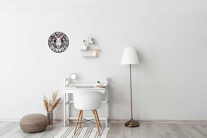 AWISZZZ Love Bunnies Metal Sign 8x8in Round Cute Plaque for Nursery Wall Decor Children's Room Gift