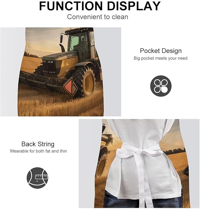 Farm Tractor Harvest Apron with Pockets Water And Oil Resistant Kitchen Aprons Professional Adjustable Bib Apron for Women Men