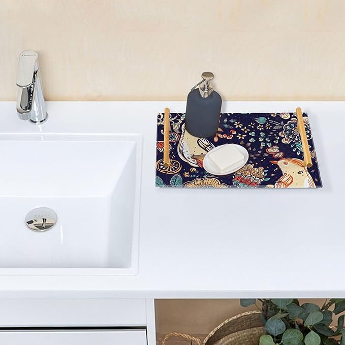Bathroom Vanity Tray Counter Organizer, Decorative Tray with Handles Countertop Storage for Bathroom Bedroom Kitchen Home Farmhouse