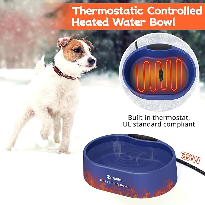 Heated Dog Water Bowl, Large Capacity 125oz Outdoor Heated Pet Bowl for Dog, Cat, Chicken and Squirrel, Thermal Bowl with Chew Resistant Power Cord, 35W