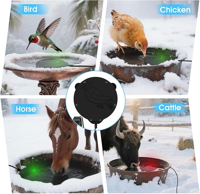 Bird Bath Heater, Upgraded 100W De-Icer Submersible Bird Bath Heaters for Outdoors in Winter, Chicken Water Heater for Winter, Thermostatic Control w/LED Indicator, 5.9 Ft Cord (Black-1Pack)