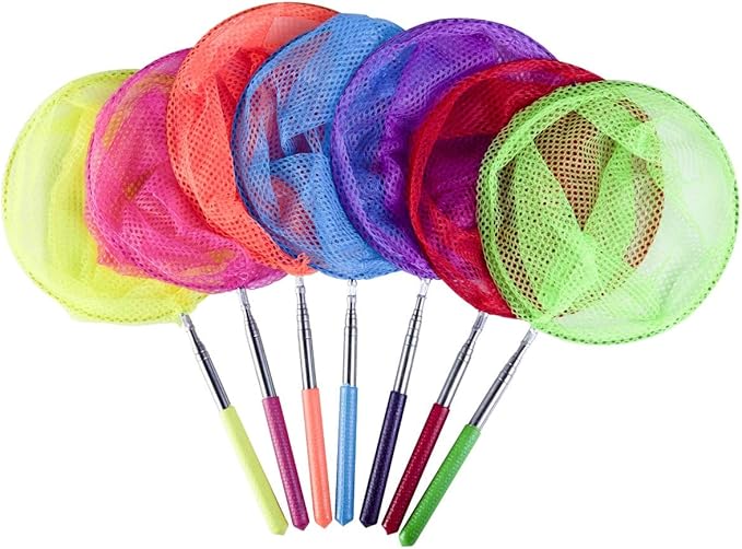 7-Piece Colorful Telescopic Kids Fishing Net Butterfly Net Catching Insects Bugs Beach Toys for Kids Outdoor Playing