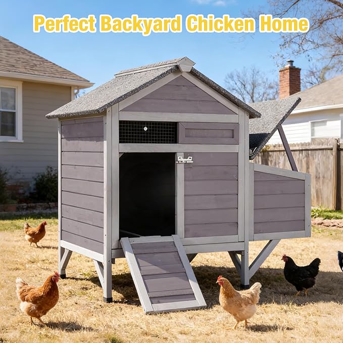 Chicken Coop with Nesting Box & Leak-Proof Tray – Outdoor Wooden Poultry House for Chickens, Rabbits, Ducks