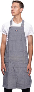 Dickies 6-Pocket Chef and Shop Work Apron, Durable Cotton Canvas, Fully Adjustable Straps, Leg Split, Machine Washable, Blue and White Hickory Stripe