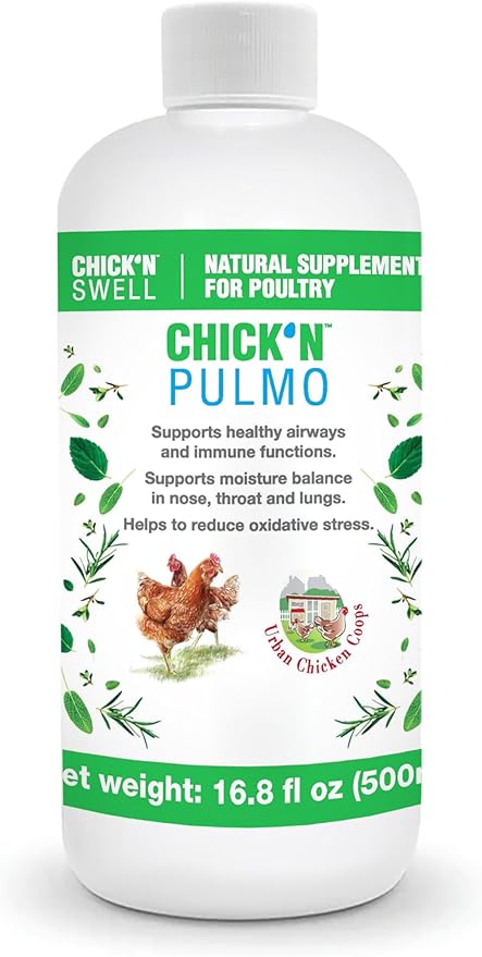Poultry Respiratory Care Solution for Respiratory Health Maintenance. Chick'n Pulmo from Chick'n Swell for All Poultry of All Ages. 16.8 fl.oz.