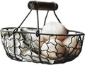 Metal Wire Basket with Wooden Handles Farmhouse Chicken Egg Storage Basket Vintage Country Style Metal Fruit Baskets Gathering Bin Container for Home Kitchen Wedding(Dark gray)