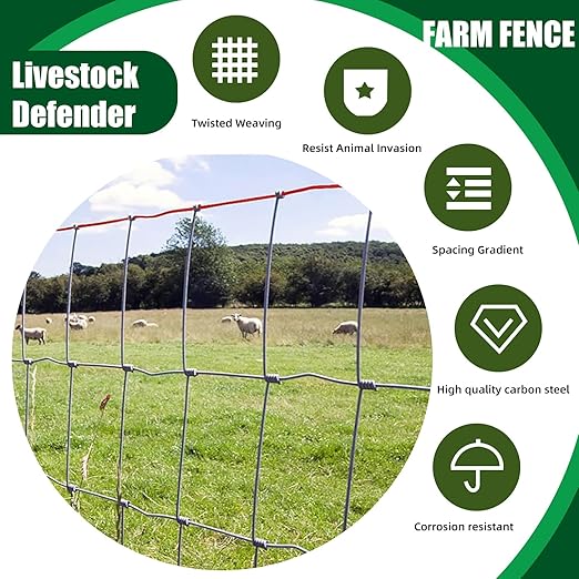 Farm Fence 4x164FT, Thickened 12 Gauge Galvanized Wire, Durable Woven Wire Fencing with Hinge Knot for Cattle, Goats & Sheep, Hog, Livestock Fence, Farm & Field Use