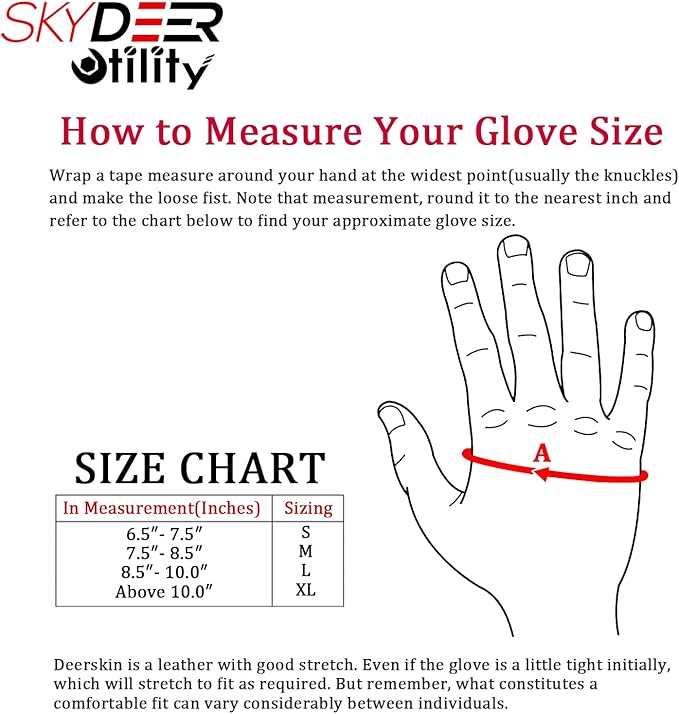 SKYDEER Full Grain Deerskin Leather Gloves for Men and Women, Extra Soft and Hands Protection, 3D Ergonomic Design (SD2210)