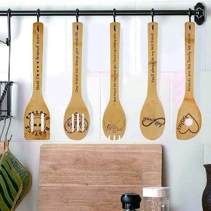 Friendship Gifts, Friend Birthday Gifts for Women Unique,Friendship Gifts for Women Funny Gifts BFF Female Bestfriend,Sister Gifts from Sister and Bestie Gifts,5PCS Friend Wooden Cooking Spoons