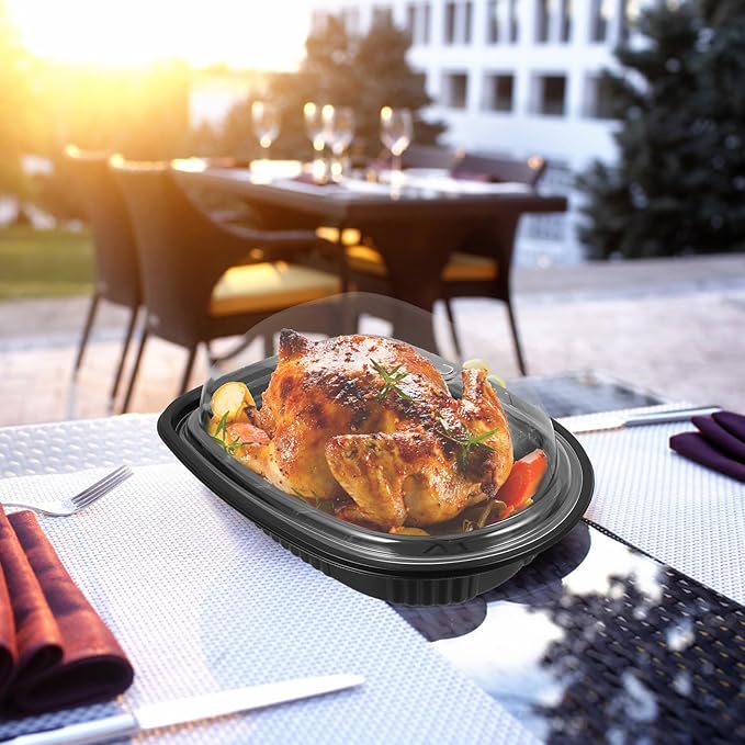 10PCS Rotisserie Chicken Roaster Container with Lids - Plastic Disposable Take out Containers Carrier with Clear Dome Lid