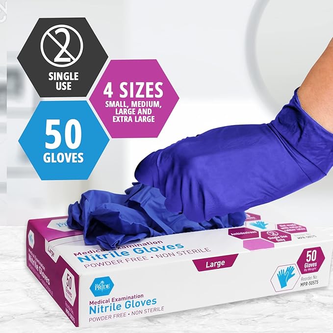 MED PRIDE Nitrile Medical Exam Gloves - Disposable Powder & Latex-Free Surgical Gloves For Doctors Nurses Hospital & Home Use
