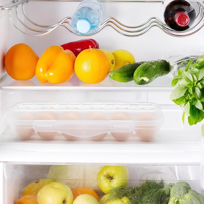 Egg Holder for Fridge, Egg Organizer for Refrigerator, Portable Egg Tray with Lid, Stackable Egg Storage with Safety Buckle (1)