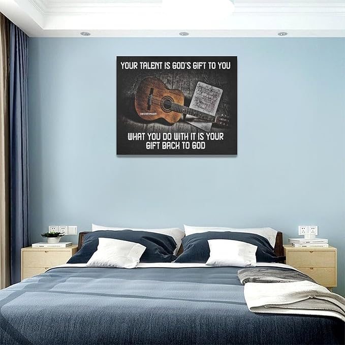 Vintage Guitar Wall Art - Chords Pictures Canvas Prints - Inspirational Artwork for Music Studio, Bedroom, Living Room, Bathroom - 20"x16"