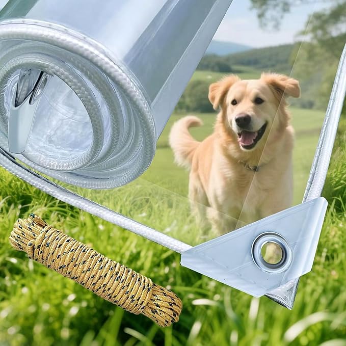 Clear PVC Vinyl Tarp Clear Tarps，Clear with Grommets Clear Tarps Heavy Duty Waterproof， Transparent Waterproof raincloth for Roofs 14ft x 16ft