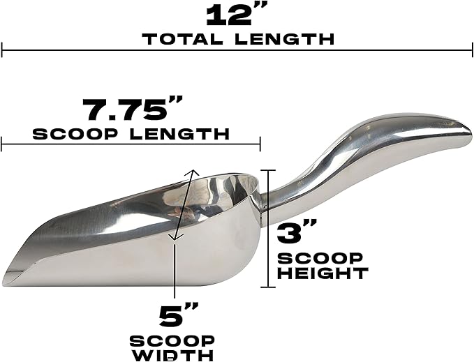 LEMONSODA Stainless Steel Utility Ice Scoop - 24 Ounces - Rustproof Metal - Great for Bar, Ice, Flour, Coffee, Containers - Bar Ice Scoop, Dry Bin, Dry Goods, Candy (12 Inches)