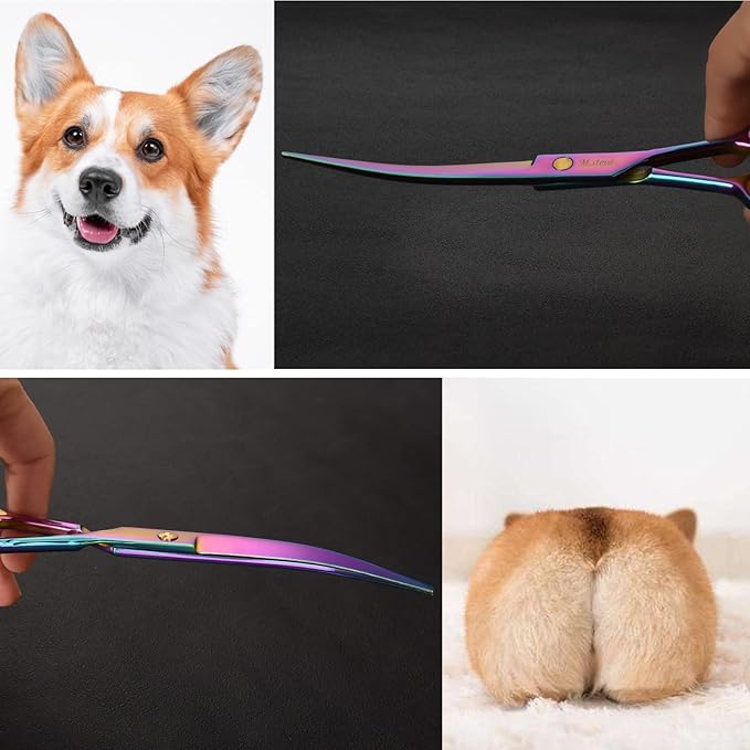 Dog Scissors for Grooming 7 in 1 Professional Pet Cat Hair Cutting Shears Kit At Home for Small Dogs, Including Straight Curved Thinning Scissors with Safety Round Tip, Comb
