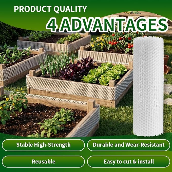 Plastic Chicken Wire Mesh Fence,Plastic Chicken Wire Roll 16in x 33ft,Garden Netting Fencing Barrier for Poultry, Animals, Pets and Balcony(White)
