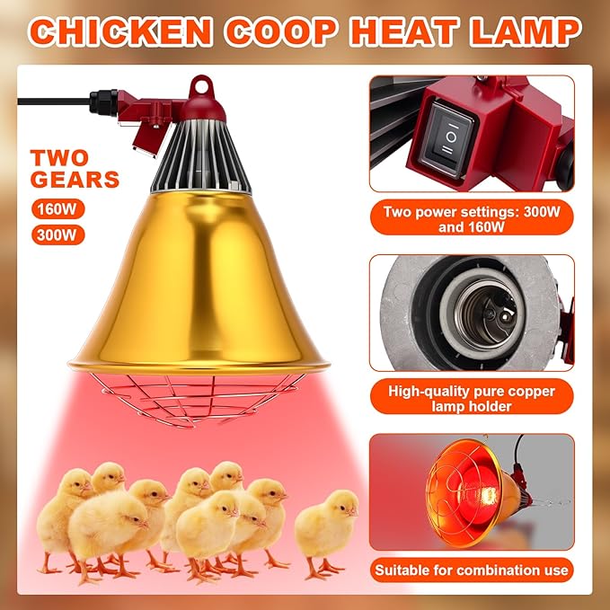 3 Set Heat Lamp for Chickens Include 350w Carbon Fiber Chicken Coop Brooder Heater Lamp Warming Lampshade with 150w Infrared Red Heat Bulb for Chicks Ducks Rabbits Dogs