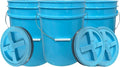 House Naturals 5 Gallon Food Grade Made in USA Plastic Bucket with Screw On Air Tight Double Gasket lid, (Pack of 3) (Aqua Buckets -Aqua Lids)