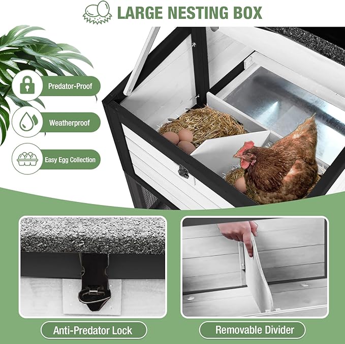 Mobile Chicken Coop with Wheels, Large Outdoor Hen House with Run for 4-6 Chickens, Weatherproof Asphalt Roof, Sectionable Nesting Box & Pull-Out Tray, 82.4" L x 25.8" W x 44.1" H - Black