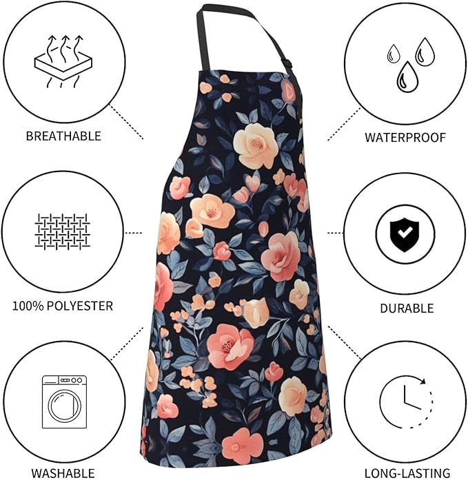 Kitchen Aprons for Men Women Waterproof Apron with 2 Pockets Whale Tail Apron Adjustable Bib Aprons