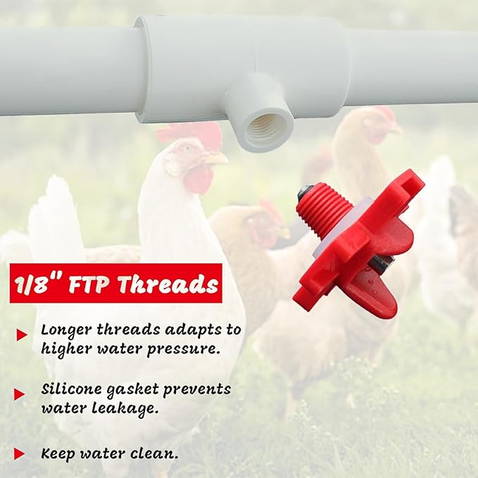Automatic Chicken Waterer for Ducks Quail Bird Outdoor, Plastic Chicken Water Feeder Bowls Poultry Water Feeder Kit for Chicks, Duck, Goose, Turkey and Bunny (White and Red, 20 Pack)