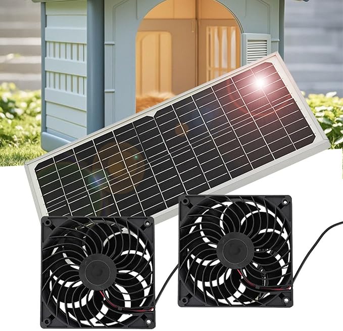 16W Solar Panel Cooling Fan Set Monocrystalline Silicon for Pet House Chicken Coops and Greenhouse Ventilation Energy Efficient Cooling