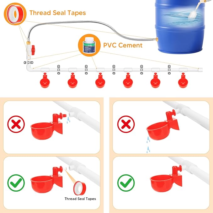 12 Pack Automatic Chicken Water Cups, Complete Set Pipeline Automatic Chicken Waterer System Poultry Waterer for Chick Duck Quail
