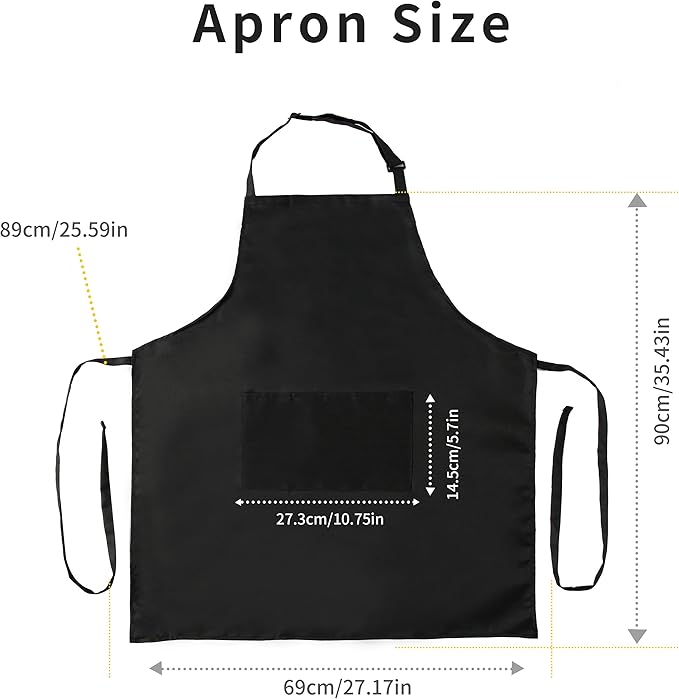 Tosewever 2 Pack Adjustable Bib Apron, Waterdrop Resistant Aprons with 2 Pockets Cooking Kitchen Restaurant Aprons for Women Men Chef, BBQ Drawing Crafting Outdoors (Polyester-Black, 2)