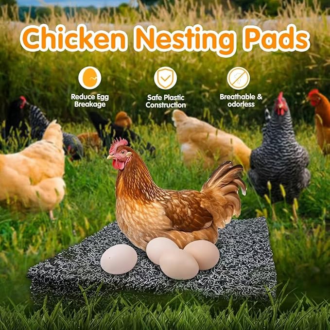 6 Pcs Chicken Nesting Pads, Washable Nesting Box Liners for Chicken Coop, Reusable Plastic Nest Box Pads, Chicken Laying Mats, Chicken Coop Accessories 12×12 inch