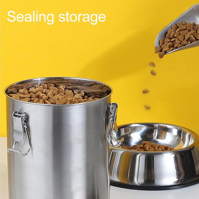 Stainless Steel Dog Food Storage Container with Airtight Lid and Locking Clamp Large Leak Proof Metal Dog Cat Food Container for Rice Cereral Grain Flour (2500ML)