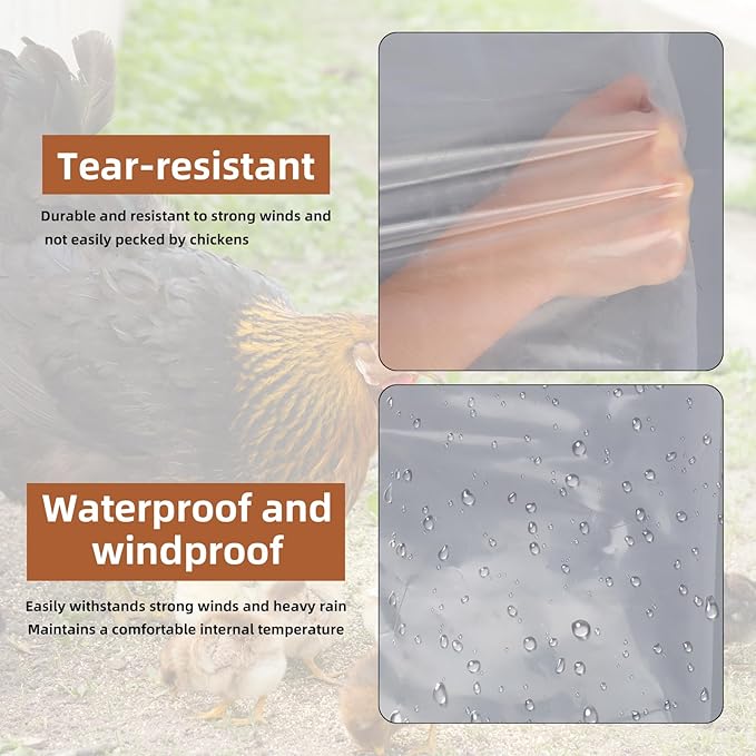 2pcs Chicken Coop Cover, 3.5x2m/11.48x6.56 Feet Waterproof Clear Tarp for Chicken Coop Run Cover with 30 Cable Ties Heavy Duty PVC Pheasantry Runway Wrap for Outdoor Winter Farm