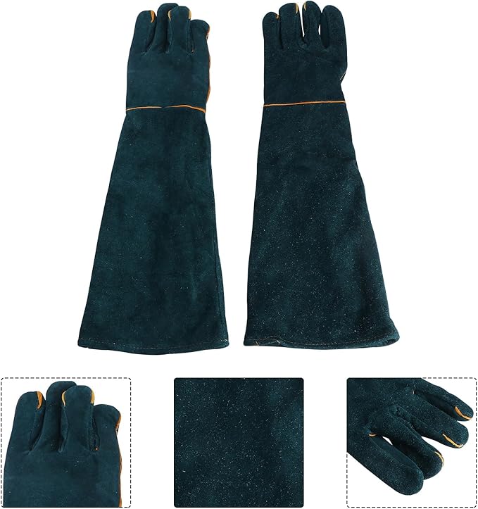 LIFKOME 60Cm Long Sleeve Cowhide Welding Gloves Fireproof Leather Working Gloves Anti-Bite for Animal Handling and Outdoor Use