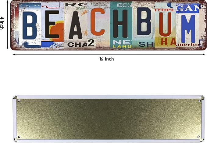 Cenacle Vintage Beach Bum Metal Tin Sign, 4x16 Inches, Art Deco, Perfect Wall Decor for Bedroom, Living Room, Kitchen, Office, etc.