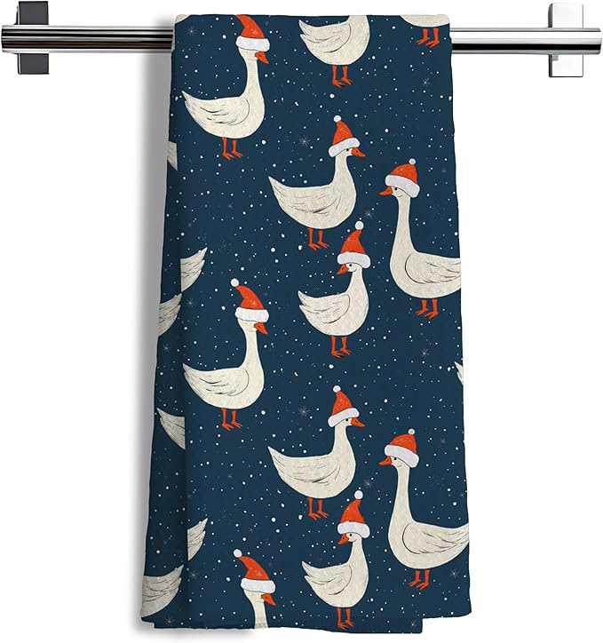 Funny Navy Blue Dark Silly Goose Christmas Kitchen Towels,Farm House Animal Bathroom Decorations Hand Towels,Silly Goose Gift,16x24 Inch