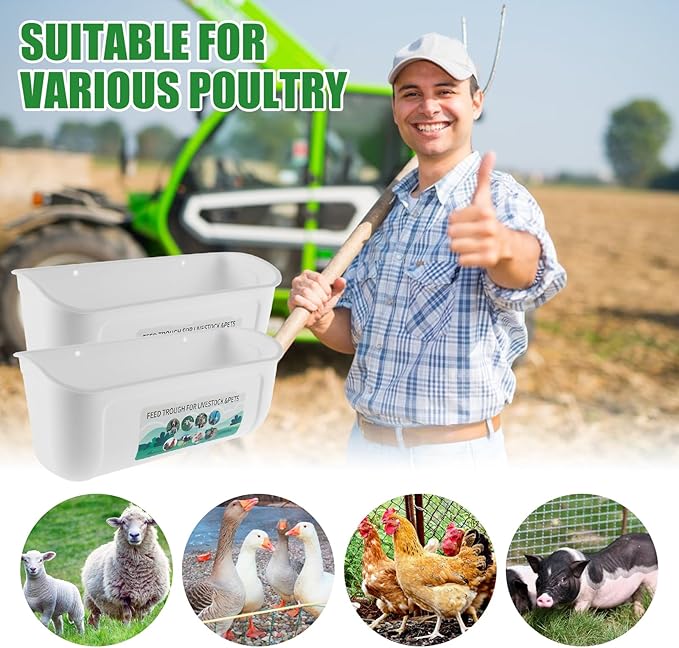2Pcs Chicken Feeder Hanging Goat Feeder Hanging Feed Trough BPA Free Chicken Feeder Easy to Install Poultry Feeder Poultry Feeding Container Water Bucket for Chicken Duck Goat (White)