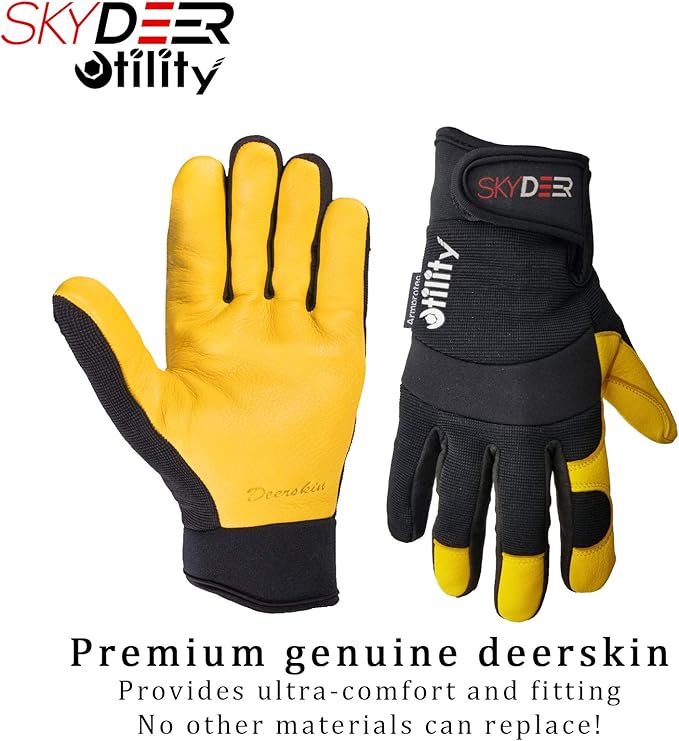 SKYDEER Full Grain Deerskin Leather Gloves for Men and Women, Extra Soft and Hands Protection, 3D Ergonomic Design (SD2210)