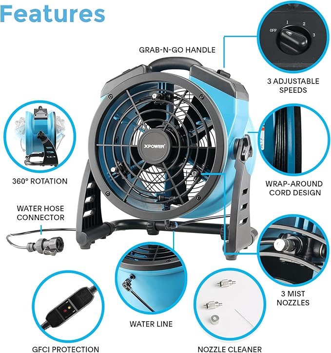 XPOWER FM-65 Multi-purpose Misting Fan and Air Circulator